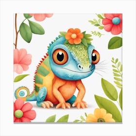 Floral Baby Chameleon Nursery Illustration (17) Canvas Print