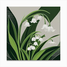 Lily of the Valley Modern-Retro White and Green Wild Flower 7 Canvas Print