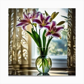 Purple Lilies In A Vase Canvas Print