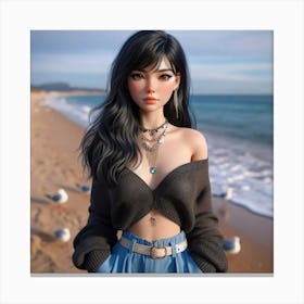 Asian Girl On The Beach 1 Canvas Print