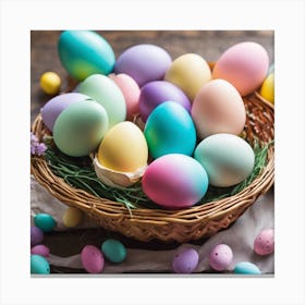 Colorful Easter Eggs In A Basket Canvas Print