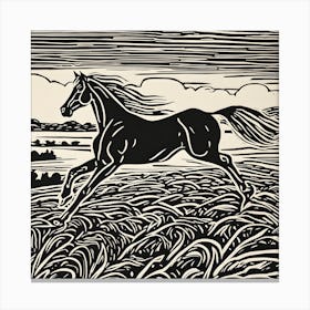 Horse In A Field Linocut Canvas Print