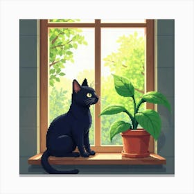 Cat And Plant Trouble Art Print Funny Cat (1) Canvas Print