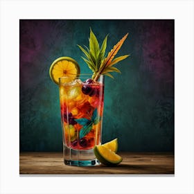 Tropical Cocktail On Wooden Table Canvas Print