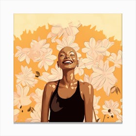 Black Woman In Front Of Flowers Canvas Print