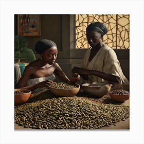 Two Women Preparing Coffee Beans Canvas Print