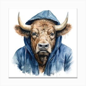 Watercolour Cartoon Buffalo In A Hoodie 1 Canvas Print