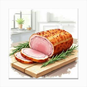 Watercolor Sketch Of A Tender And Juicy Roast Pork Loin On A Stylish Kitchen Countertop Canvas Print