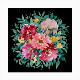 A Watercolor Painting Of Colorful Flowers And Le (6) (1) Canvas Print