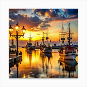 Sunset At The Harbor Canvas Print