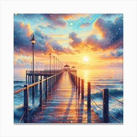 Sunrise on the sea pier 1 Canvas Print