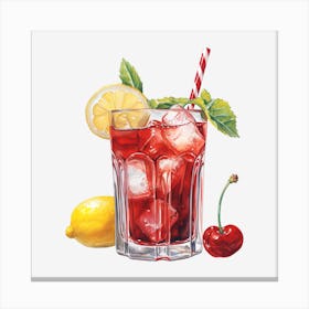 Cocktail With Lemon And Cherry Canvas Print