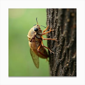 A Delicate Cicada Resting On A Tree Trunk 2 Canvas Print