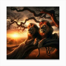 Two Lions Up A Tree Canvas Print