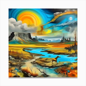 Painting of Yellowstone National Park with cosmic colors in style of Salvador Dali Canvas Print