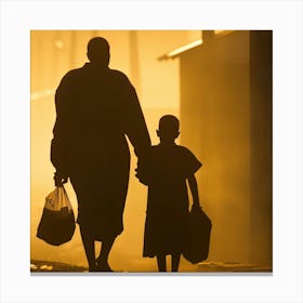 Silhouette Of A Mother And Child Canvas Print