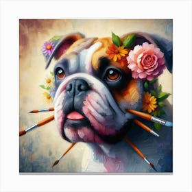 Bulldog With Flowers 4 Canvas Print