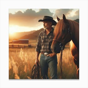 Cowboy And Horse 1 Canvas Print