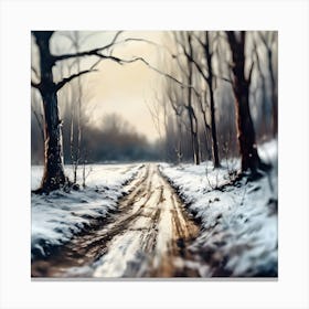 Country Track, Endless Trail through a Snow Covered Landscape Toile