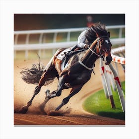 Jockey Racing Horse At The Racetrack Canvas Print