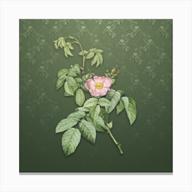 Vintage Apple Rose Botanical on Lunar Green Pattern n.1101 Canvas Print
