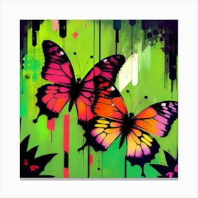 Two Butterflies On A Green Background 2 Canvas Print