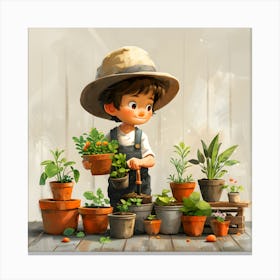 Little Boy In The Garden Canvas Print