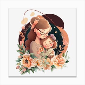 Mom And Baby Clipart.Mother's Day. The perfect gift. The special gift. A distinctive work of art that expresses love and affection for the mother. Give it as a gift to the mother.3 Canvas Print