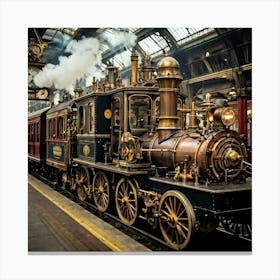 Steampunk Train At Londons Victoria Station Close Up Showcasing Brass Gears And Mechanical Works 1 Canvas Print