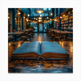 Open Book On Wooden Table Canvas Print