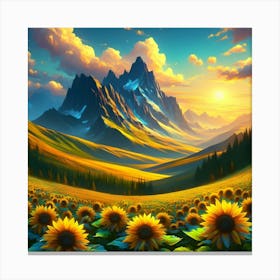 Sunflowers In The Mountains 3 Canvas Print