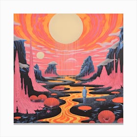 Risograph Style Surreal Scene, Vibrant Trippy Candy Colours 8 Canvas Print
