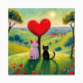 Valentine'S Day Cats Love Heart Valentine Canvas Print