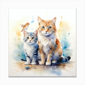 Two Cats And A Bird 4 Canvas Print