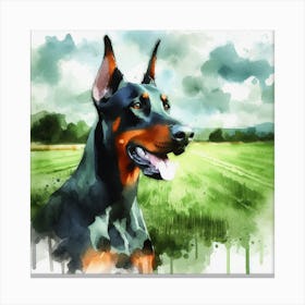 Doberman Dog Watercolor Painting Canvas Print