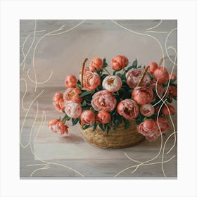 Peonies In A Basket 1 Canvas Print