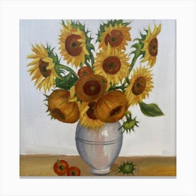 Oil Painting Of Sunflowers In Decorative Ceramic Canvas Print