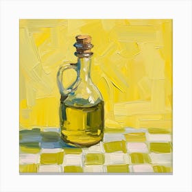Olive Oil In A Bottle Yellow Checkerboard 4 Canvas Print