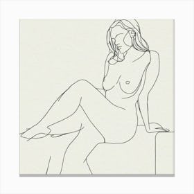 Nude Woman with crossed legs Line Drawing Canvas Print