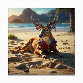 Deer On The Beach 8 Canvas Print