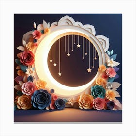 Moon With Flowers And Stars Canvas Print