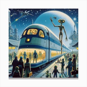 Aliens On The Train Canvas Print