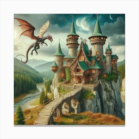 Castle With Dragon Canvas Print