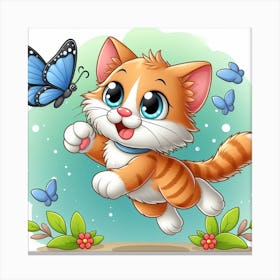 Kitten want to catch a butterfly 2 Canvas Print