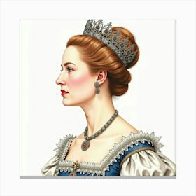 Watercolor Of Queen Elizabeth I, Intricate Lace, Majestic Pose 1 Canvas Print