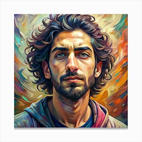 Intense Gaze Of A Man With Curly Hair And A Beard Canvas Print