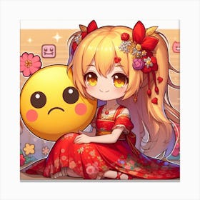 Cute Girl With Emoji Canvas Print