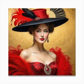 Victorian Woman In Red Hat 4 Canvas Print