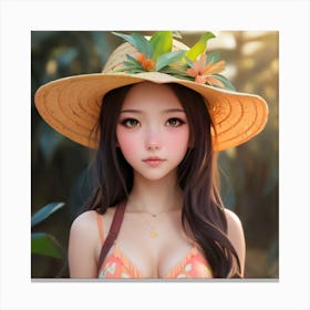 Asian Girl In A Hat 1 Canvas Print