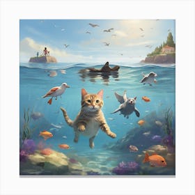 Cat swimming in the sea Canvas Print